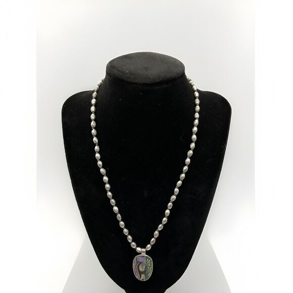 Kenneth Cole Reaction Jewelry - Kenneth Cole Reaction Necklace Abalone Pendant Silver Tone Vintage 90s 17” - 19”